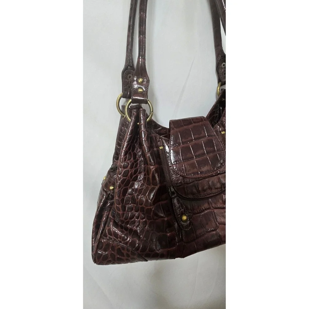 Vtg Y2K Michael Rome Designs shoulder bag women brown croc embossed leather